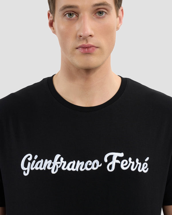 Gianfranco Ferre Script Brand Embroidered T-Shirt Black