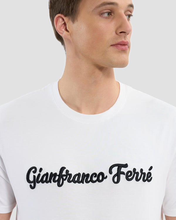Gianfranco Ferre Script Brand Embroidered T-Shirt White