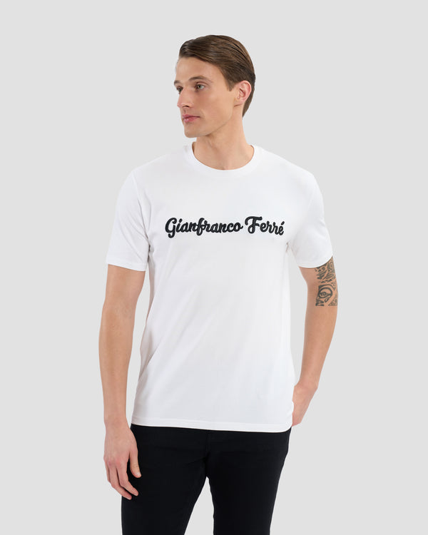 gianfranco ferre Script Brand Embroidered T-Shirt White