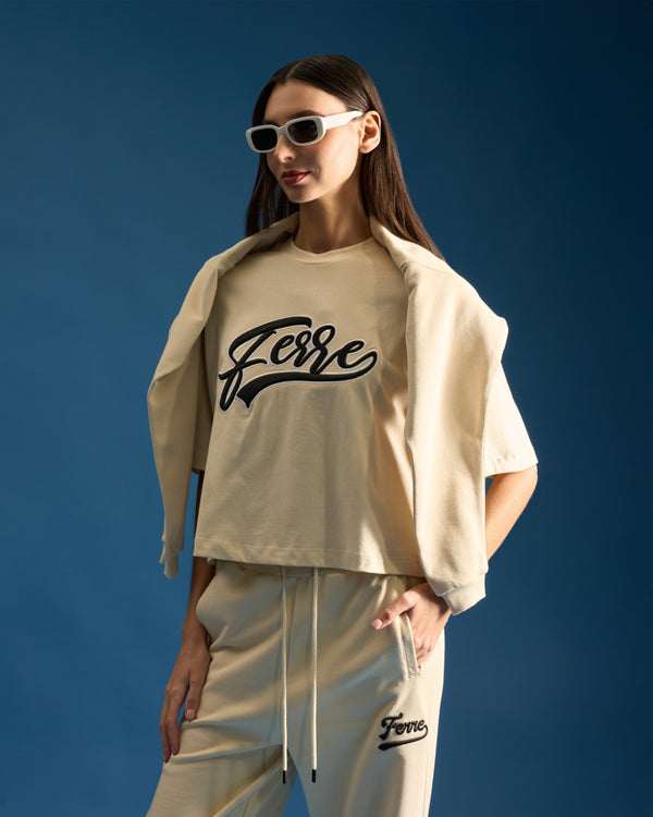 gianfranco ferre Script Ferre Front Boxy T-Shirt Beige