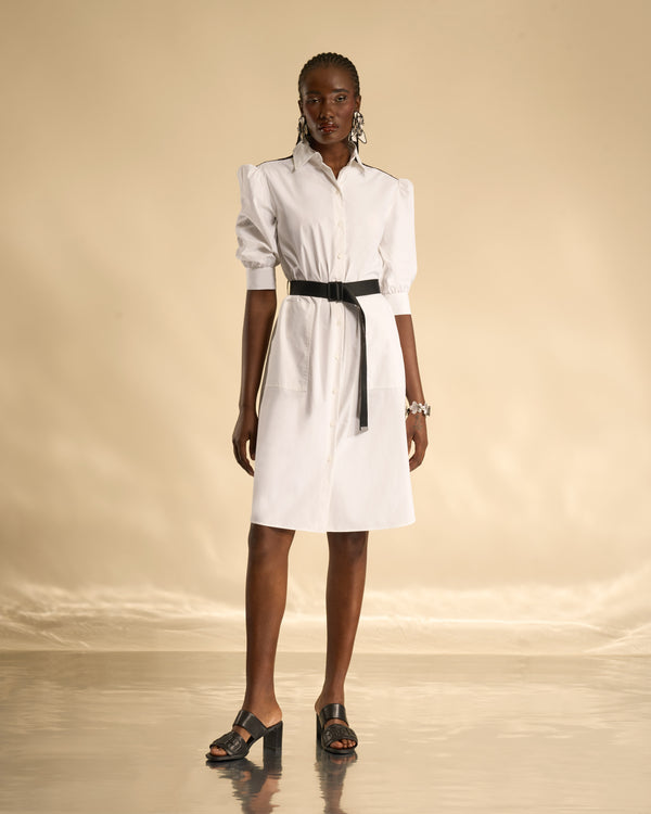 gianfranco ferre Shirt Dress with Embroidered Cut-Out Logo White