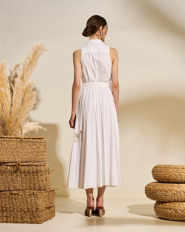 Gianfranco Ferre Sleeveless Embroidered Cotton Dress White