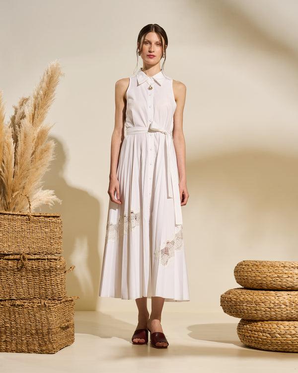 gianfranco ferre Sleeveless Embroidered Cotton Dress White