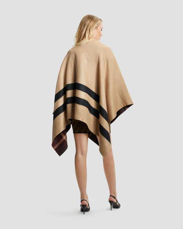 Gianfranco Ferre Solid Tone Brand Detailed Poncho Camel