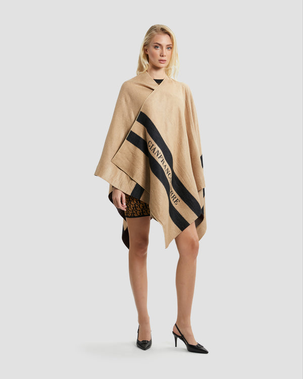 gianfranco ferre Solid Tone Brand Detailed Poncho Camel