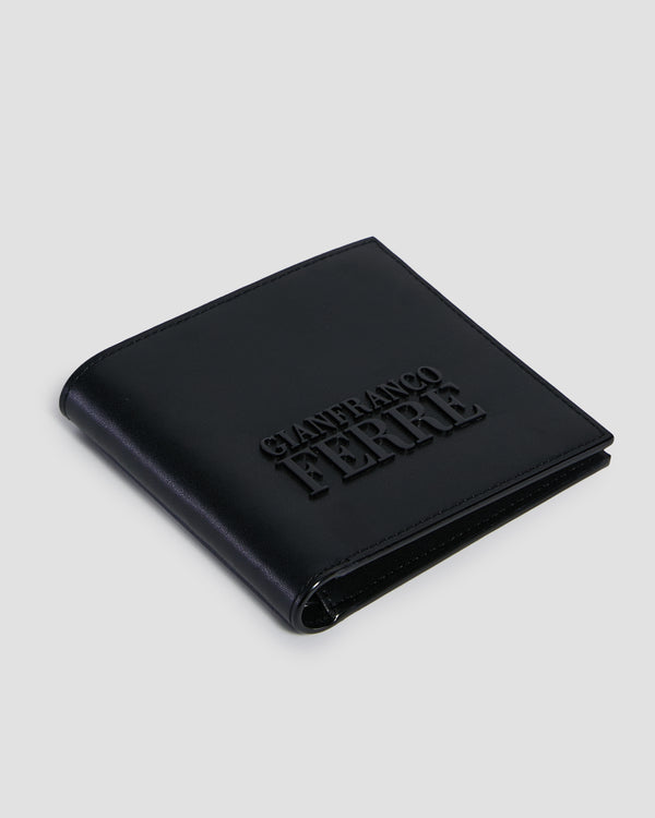 Gianfranco Ferre Solid Tone Brand Embellished Bifold Wallet - Eight Slots Black