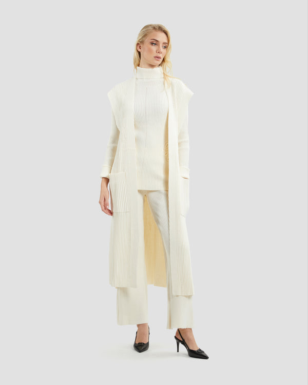 gianfranco ferre Solid Tone Longline Sleeveless Cardigan Off White