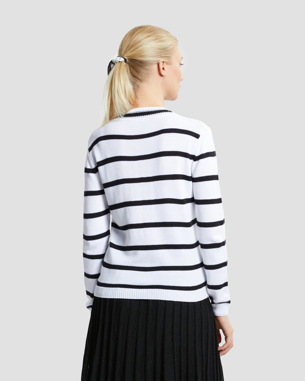 Gianfranco Ferre Striped Emblem Embellished Cardigan White