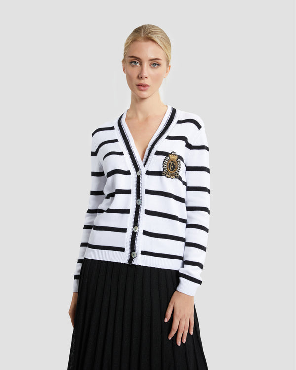 gianfranco ferre Striped Emblem Embellished Cardigan White