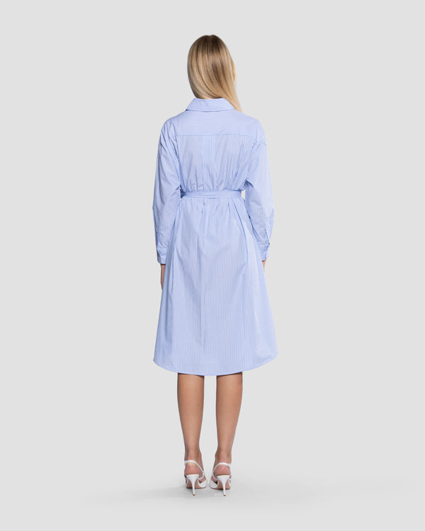 Gianfranco Ferre Striped Floral Applique Shirt Midi Dress Blue