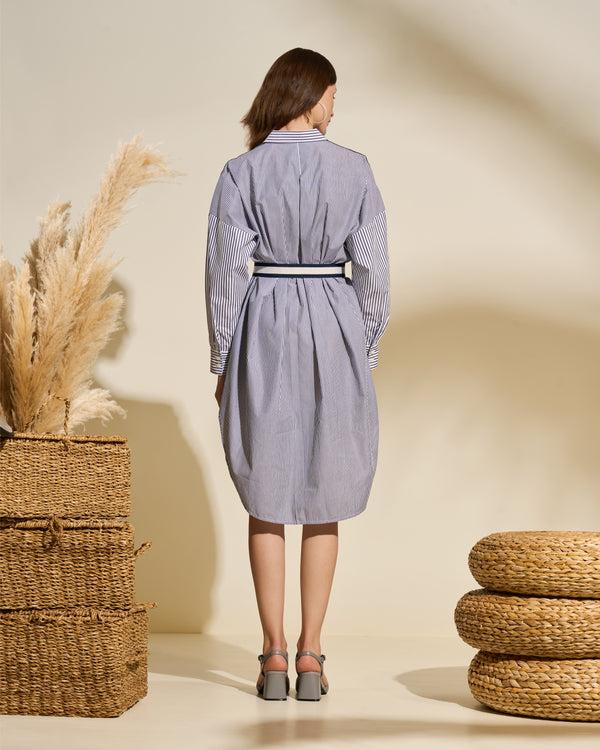 Gianfranco Ferre Striped Shirt Dress With Embroidered Crest Navy