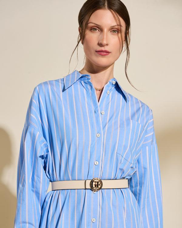 Gianfranco Ferre Striped Shirt Dress With Lace Hem Blue