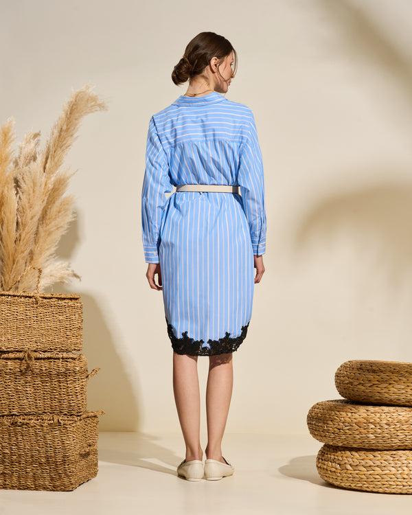 Gianfranco Ferre Striped Shirt Dress With Lace Hem Blue
