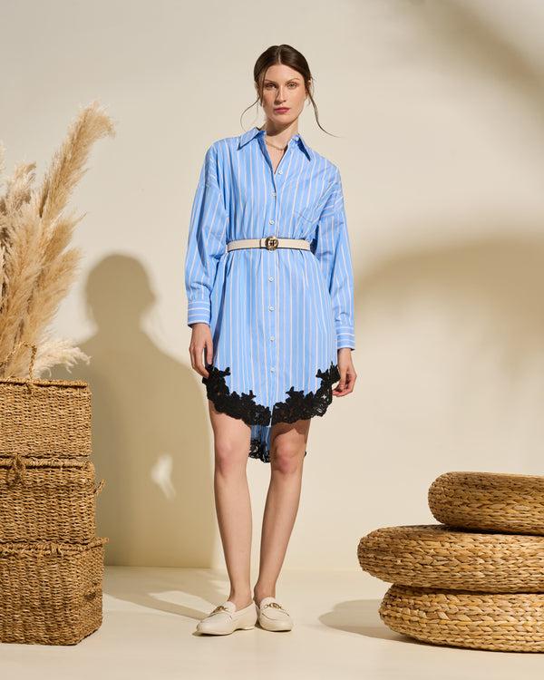 gianfranco ferre Striped Shirt Dress with Lace Hem Blue