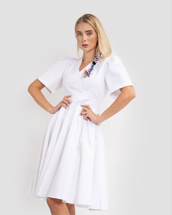 Gianfranco Ferre Structured Bell Sleeves Wrap Dress White