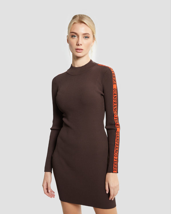 Gianfranco Ferre Tapered Sleeve Knit Dress Dark Brown