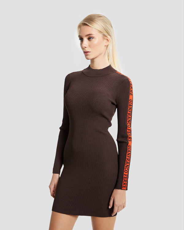 Gianfranco Ferre Tapered Sleeve Knit Dress Dark Brown