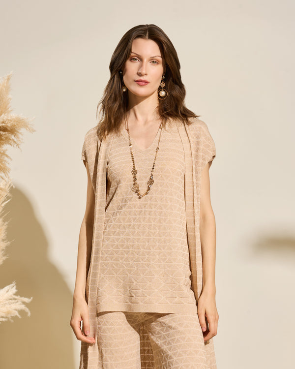 Gianfranco Ferre Textured Knit Longline Cardigan Beige