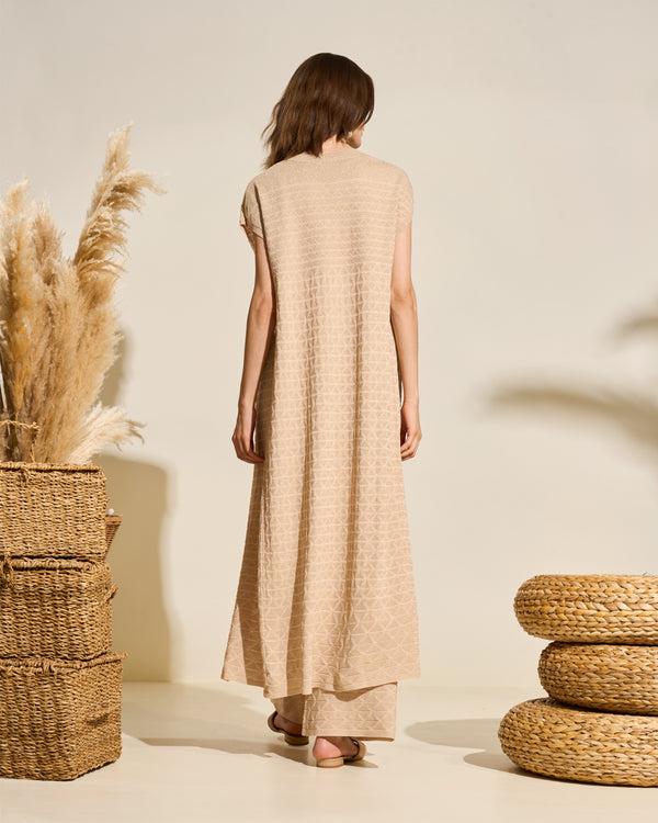 Gianfranco Ferre Textured Knit Longline Cardigan Beige