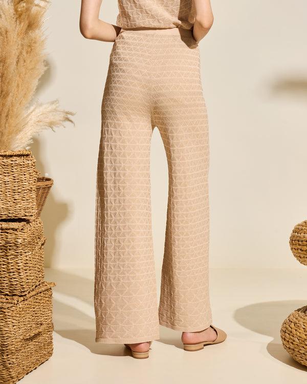 Gianfranco Ferre Textured Knit Wide-Leg Pants Beige