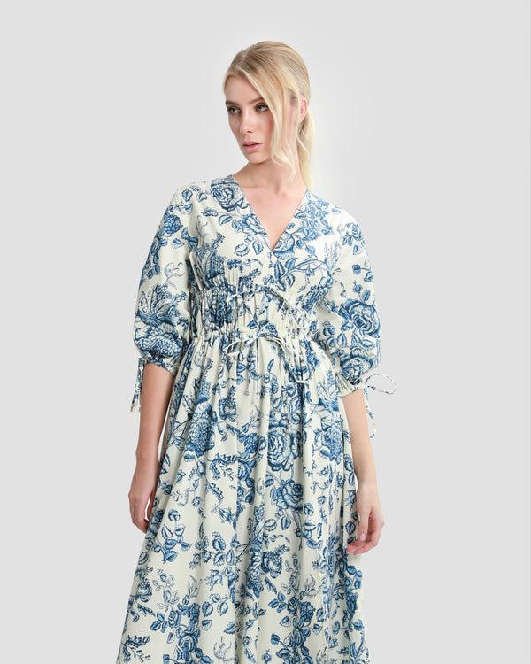 Gianfranco Ferre Tie-Detailed Floral Midi Dress Blue