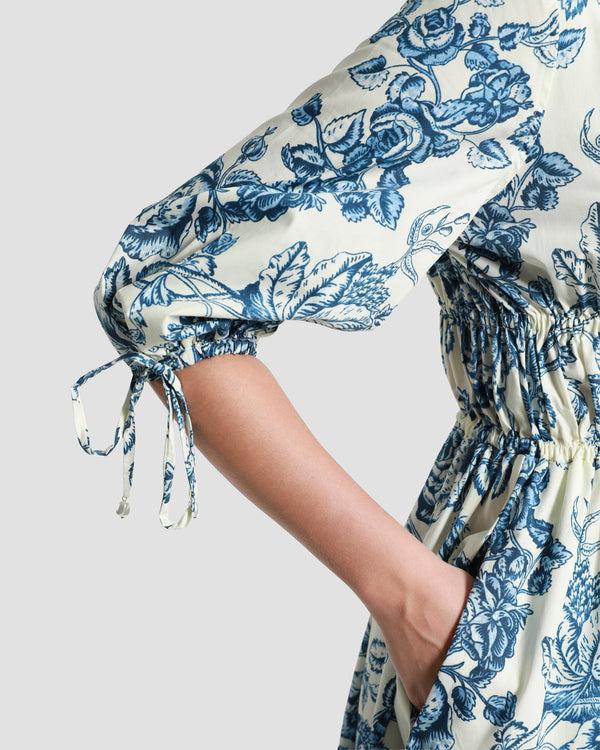 Gianfranco Ferre Tie-Detailed Floral Midi Dress Blue