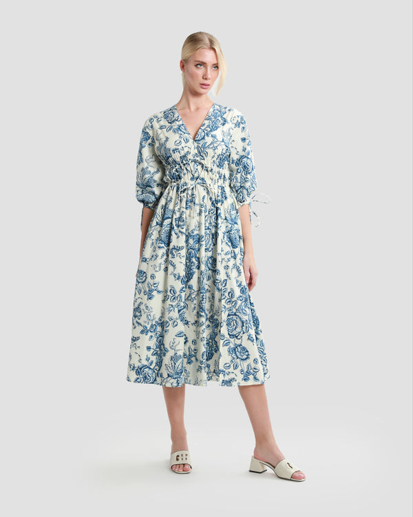 gianfranco ferre Tie-Detailed Floral Midi Dress Blue