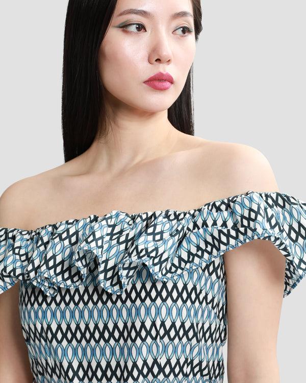 Gianfranco Ferre Tropical Print Ruffled Tiered Midi Dress Blue