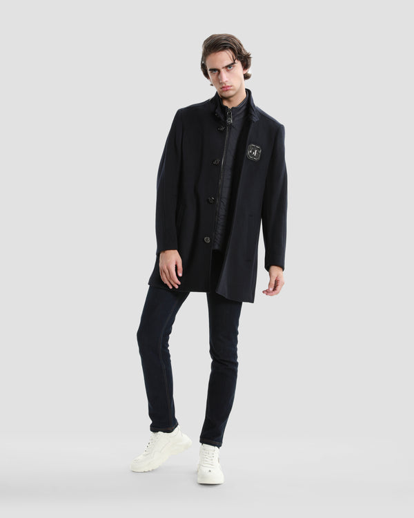 Gianfranco Ferre Two-Fastened Embroidered Coat Navy