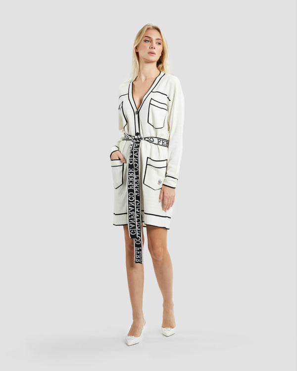 Gianfranco Ferre Two-tone Belted Longline Cardigan Off White