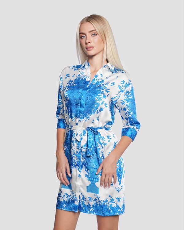 Gianfranco Ferre Vintage Floral Print Shirt Dress Blue