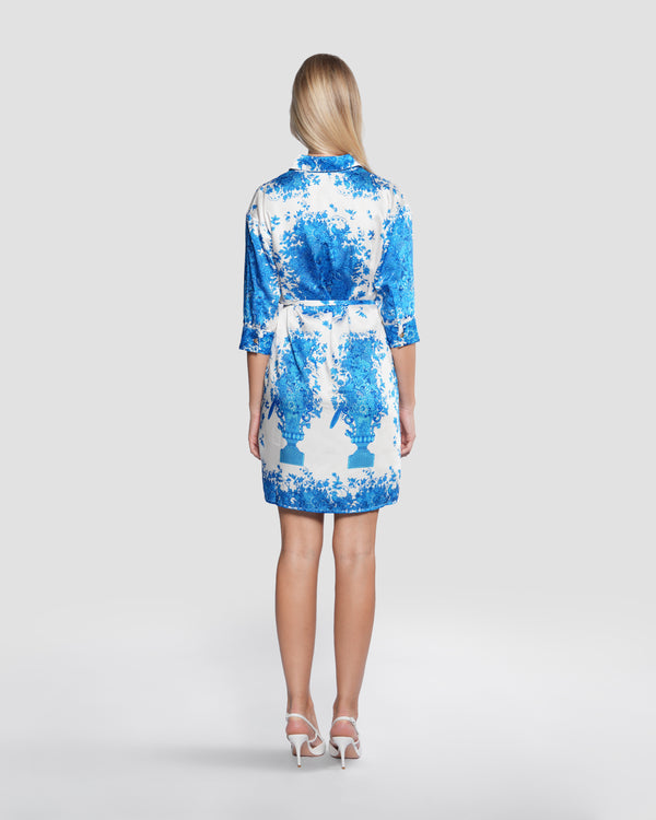 Gianfranco Ferre Vintage Floral Print Shirt Dress Blue