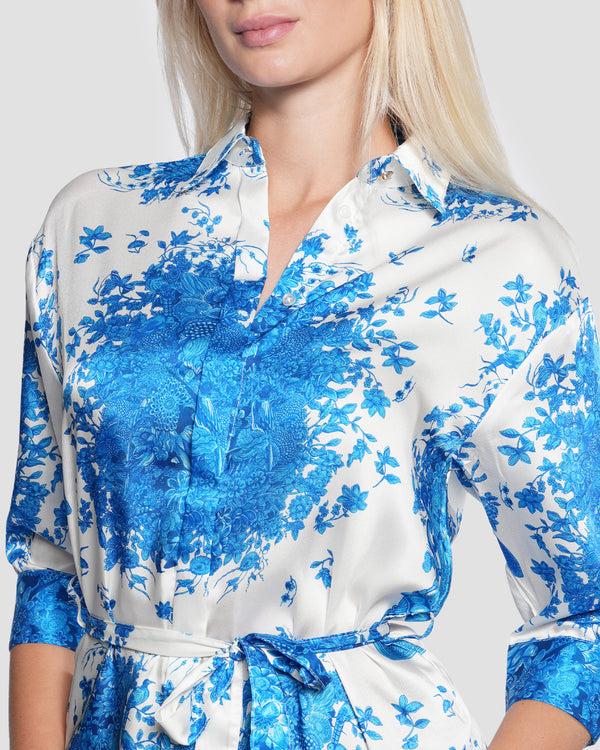 Gianfranco Ferre Vintage Floral Print Shirt Dress Blue