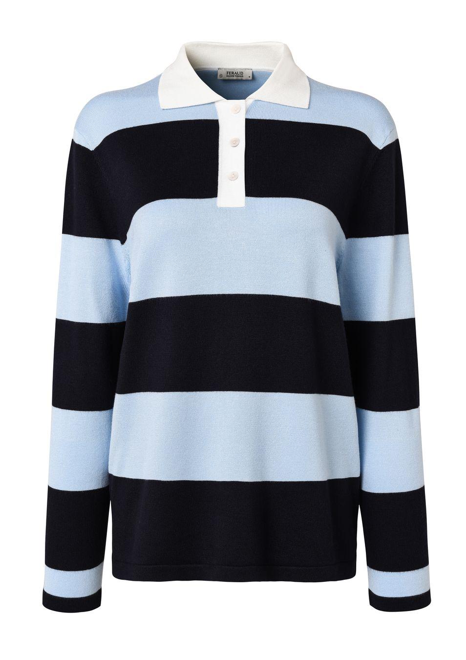 gianni feraud No 8 LS Rugby Stripe Ladies Ladies Knitwear Baby Blue/Blueberry