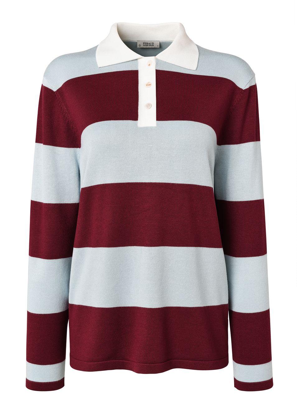 gianni feraud No 8 LS Rugby Stripe Ladies Ladies Knitwear Bugundy/Light Blue