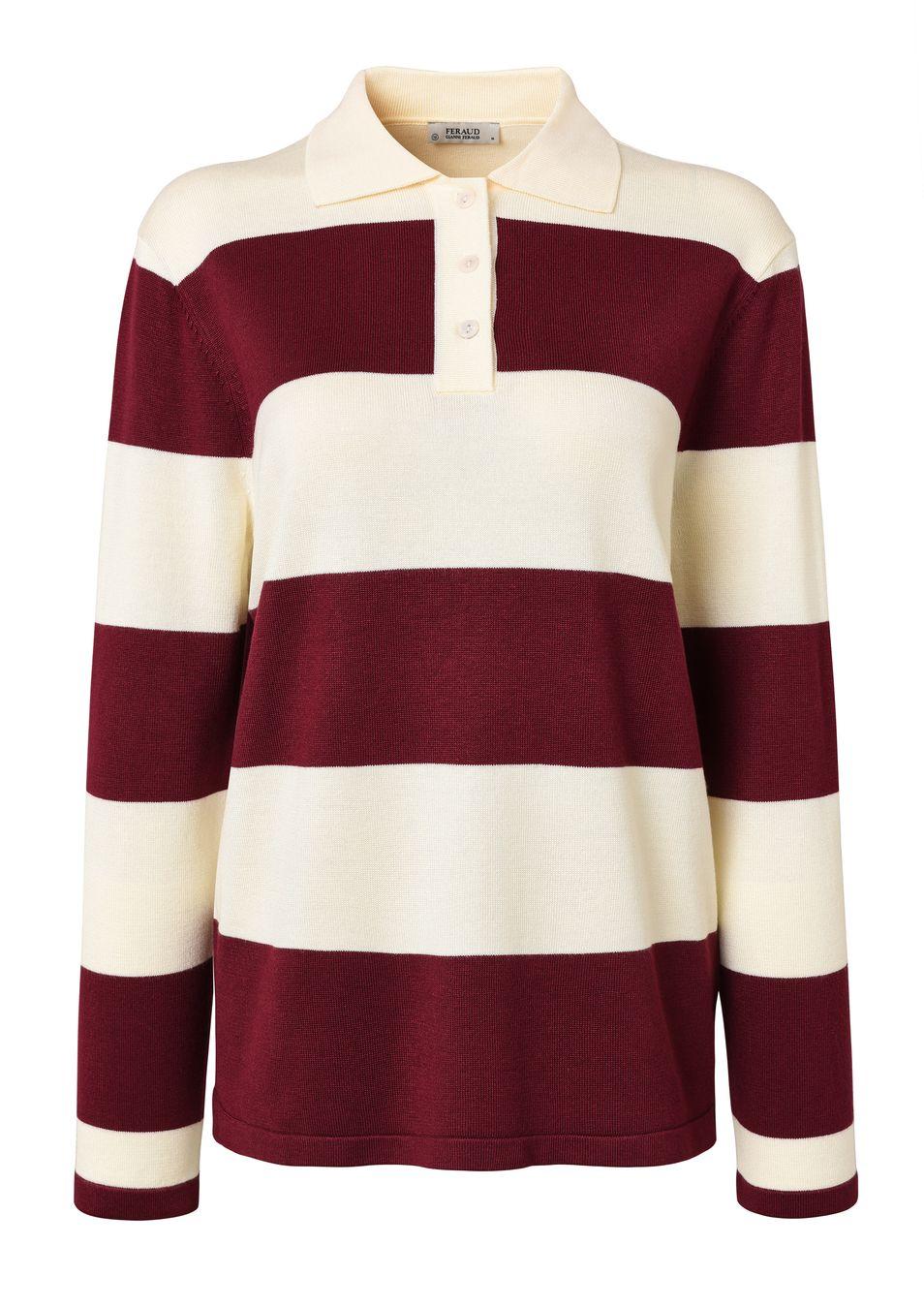 gianni feraud No 8 LS Rugby Stripe Ladies Ladies Knitwear Burgundy/Cream