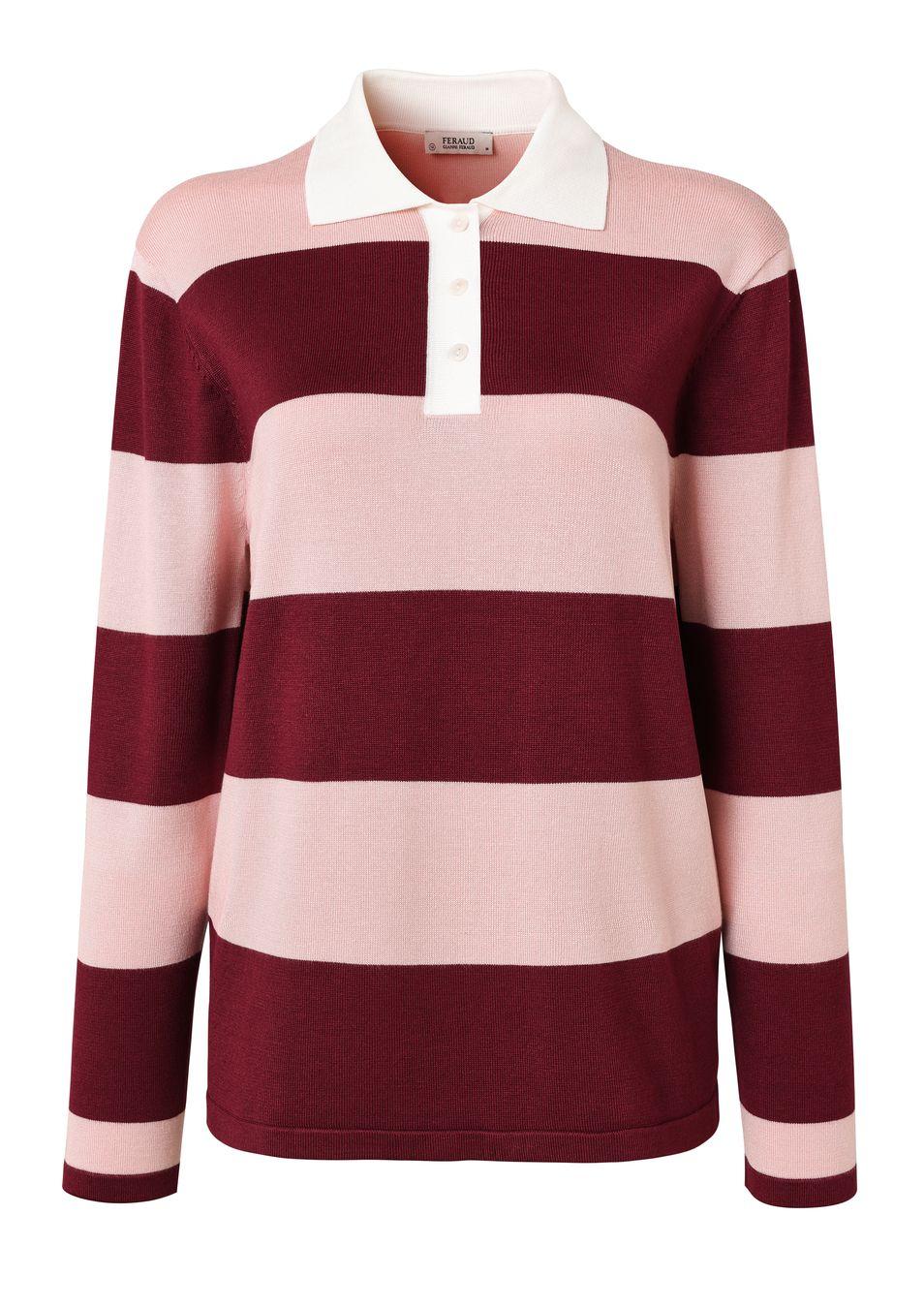 gianni feraud No 8 LS Rugby Stripe Ladies Ladies Knitwear Burgundy/Light Pink