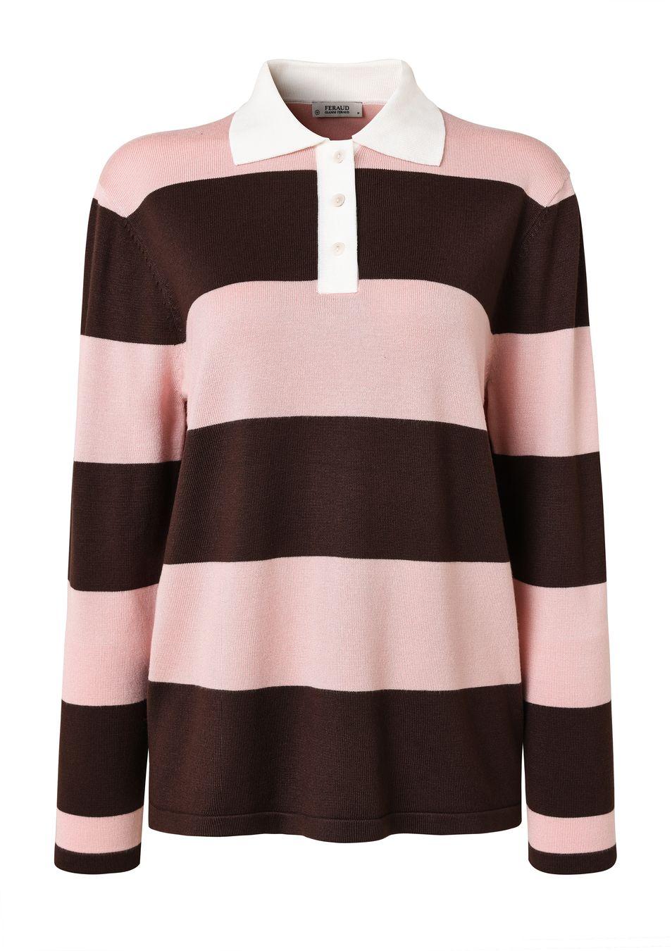 gianni feraud No 8 LS Rugby Stripe Ladies Ladies Knitwear Chocolate/Light Pink
