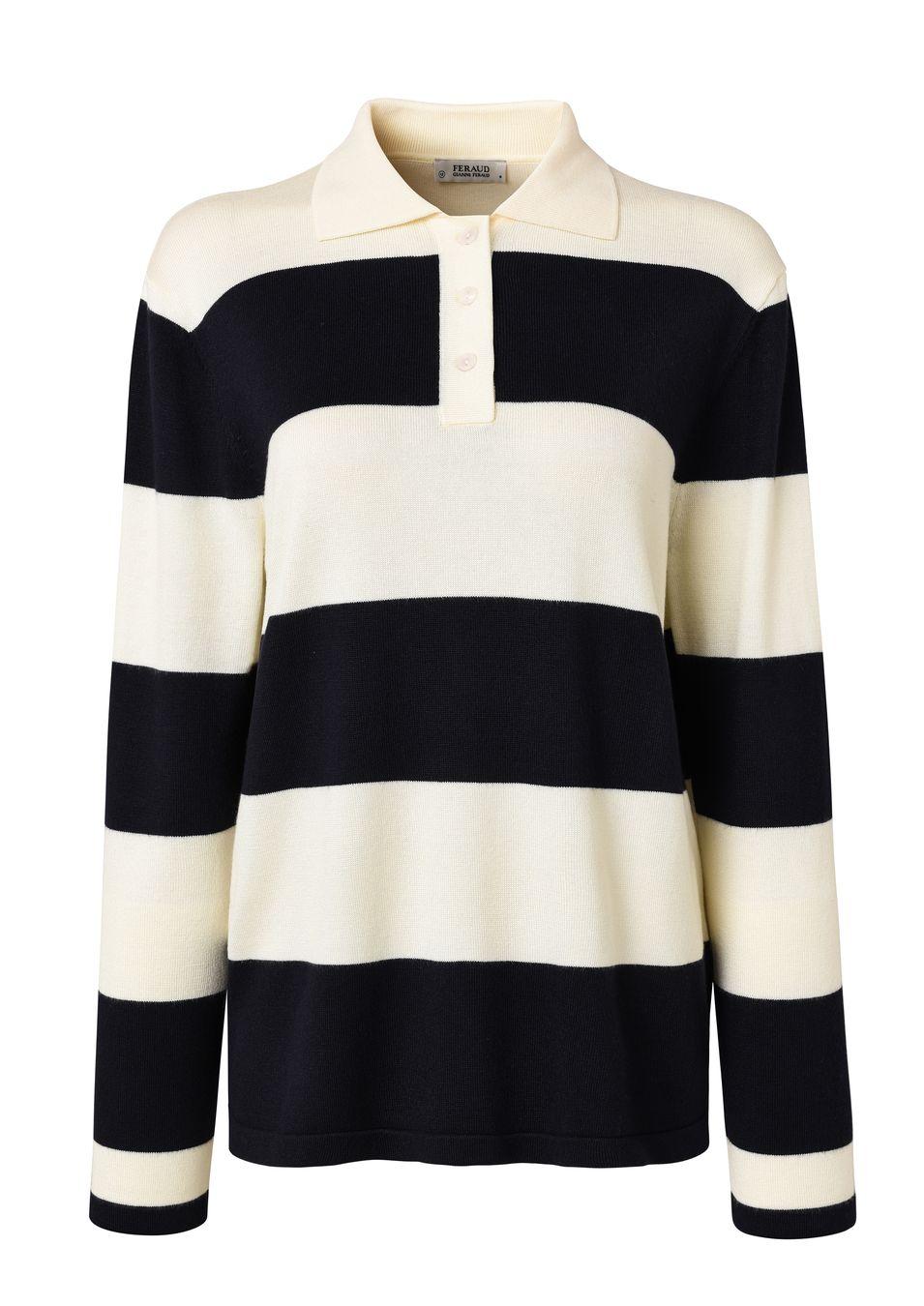 gianni feraud No 8 LS Rugby Stripe Ladies Ladies Knitwear Cream/Bluberry