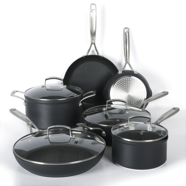 gibson home Babish 10 Piece Hard Anodized Titanium Forever Non Stick Technology Durable Pots and Pans Cookware Set - Black
