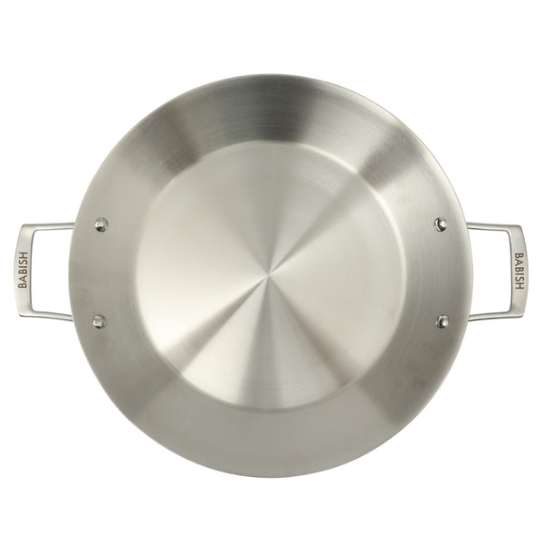 Gibson Home Babish 13 Inch Tri-Ply Stainless Steel Paella Pan Large Skillet Griddle Frying Pan - Induction Safe