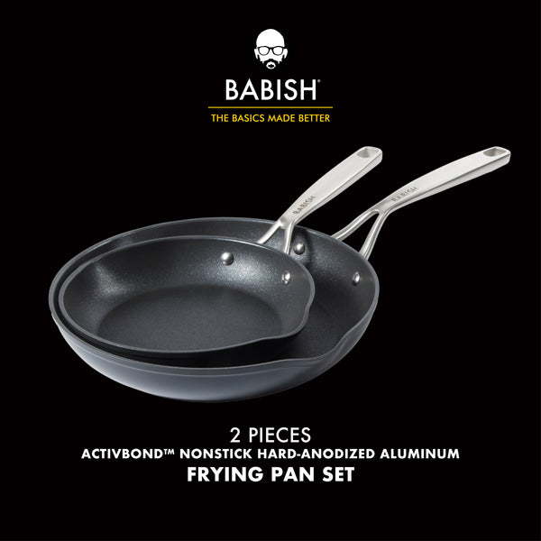 Gibson Home Babish 2 Piece 8 And 10 Inch Fry Pan Hard Anodized Titanium Forever Non Stick Technology Durable Frying Pans Set - Black