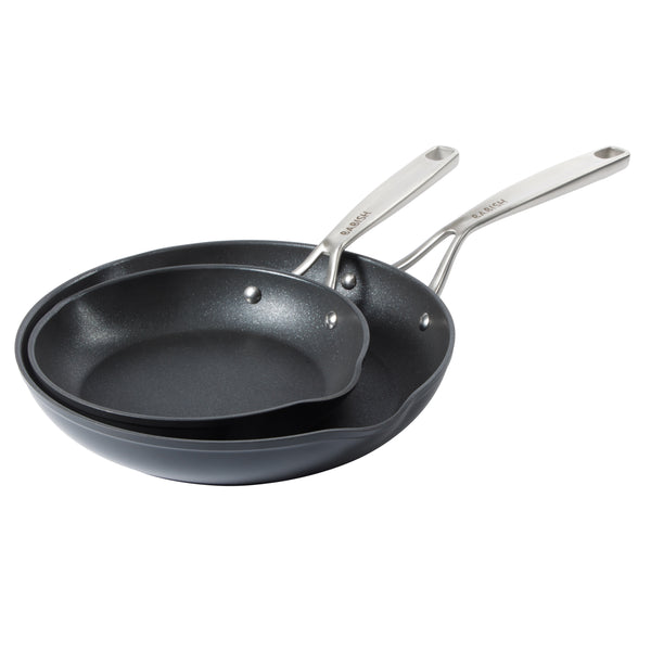 gibson home Babish 2 Piece 8 and 10 Inch Fry Pan Hard Anodized Titanium Forever Non Stick Technology Durable Frying Pans Set - Black gibson home Babish 2 Piece 8 and 10 Inch Fry Pan Hard Anodized Titanium Forever Non Stick Technology Durable Frying Pans Set - Black