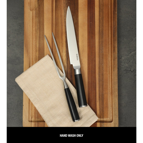 Gibson Home Babish 2-Piece Carving Knife And Fork Set – 8-Inch Stainless Steel Carving Knife With 6.5-Inch Fork – Precision Cutlery For Turkey Roast And Meat Carving – Ergonomic ABS Handles