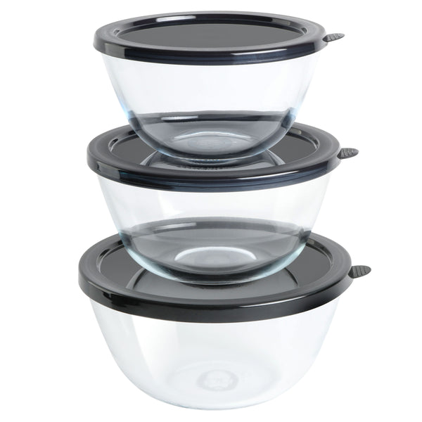 gibson home Babish Glass Mixing Bowl Set with Lids 3-Piece gibson home Babish Glass Mixing Bowl Set with Lids 3-Piece