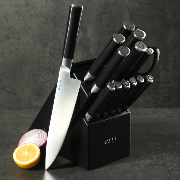 Gibson Home Babish High-Carbon 1.4116 German Steel 15 Piece Full Tang Forged Cutlery Kitchen Knife Block Set - Black