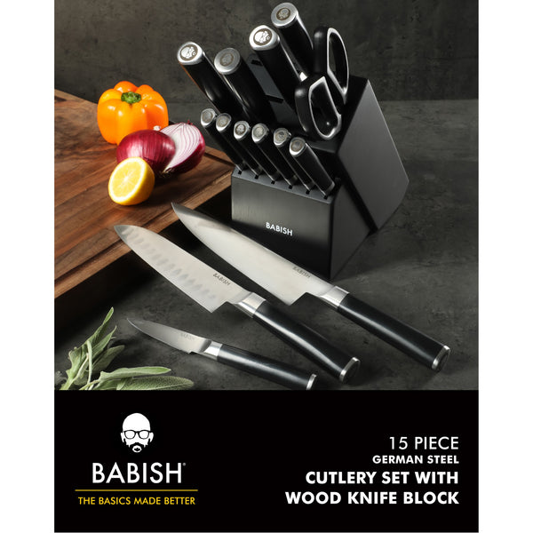 Gibson Home Babish High-Carbon 1.4116 German Steel 15 Piece Full Tang Forged Cutlery Kitchen Knife Block Set - Black