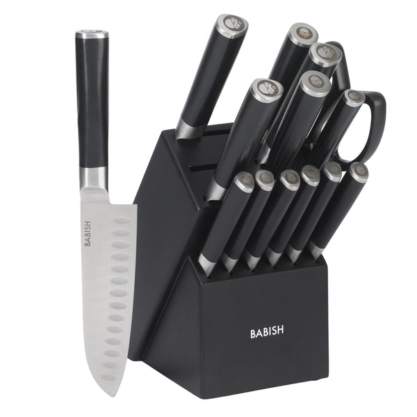 gibson home Babish High-Carbon 1.4116 German Steel 15 Piece Full Tang Forged Cutlery Kitchen Knife Block Set - Black