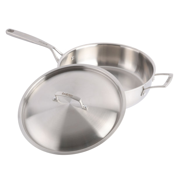 Gibson Home Babish Tri-Ply Stainless Steel Professional Grade Saute Pan W/Lid 5-Quart