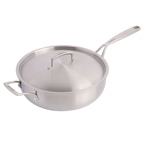 gibson home Babish Tri-Ply Stainless Steel Professional Grade Saute Pan w/Lid 5-Quart